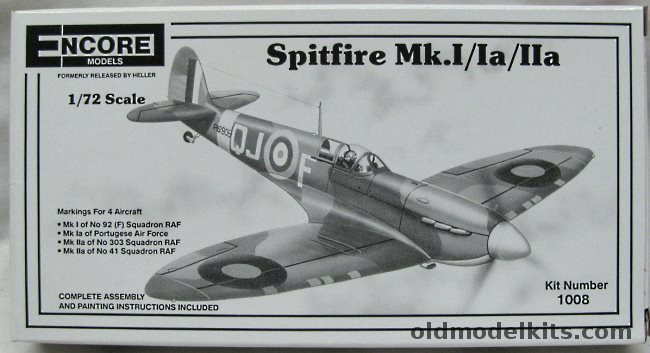 Encore 1/72 Spitfire Mk. I / Ia / IIa - RAF No. 92(F) Squadron / Portugese Air Force / RAF No. 303 Sq / RAF No. 41 Sq., 1008 plastic model kit